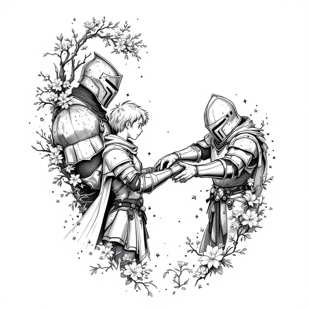 Deux chevalier essai de se toucher les mains entre eux